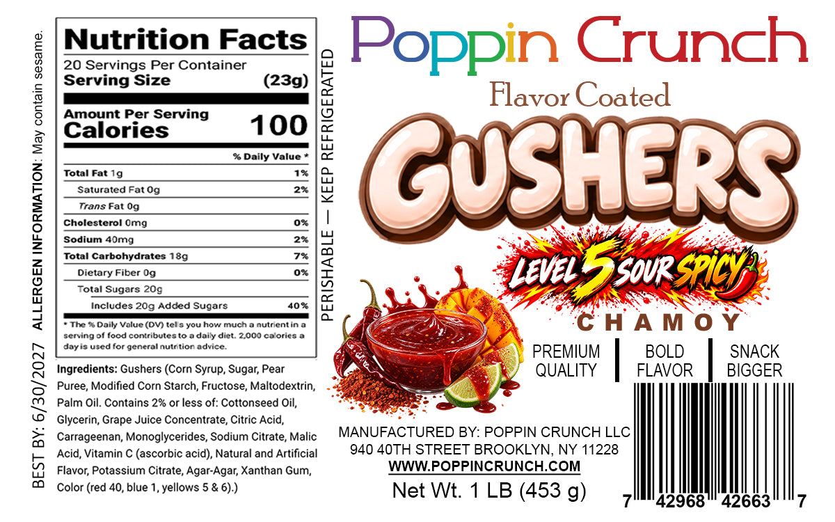 Poppin Crunch 5-Level Sour Spicy Chamoy Flavor-Coated Gushers – 1 LB