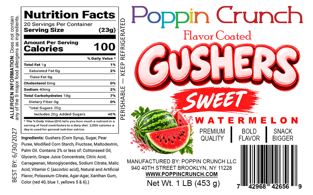 Poppin Crunch 1 LB Flavor-Coated Gushers – Intense Sweet & Sour Candy, Multiple Flavors