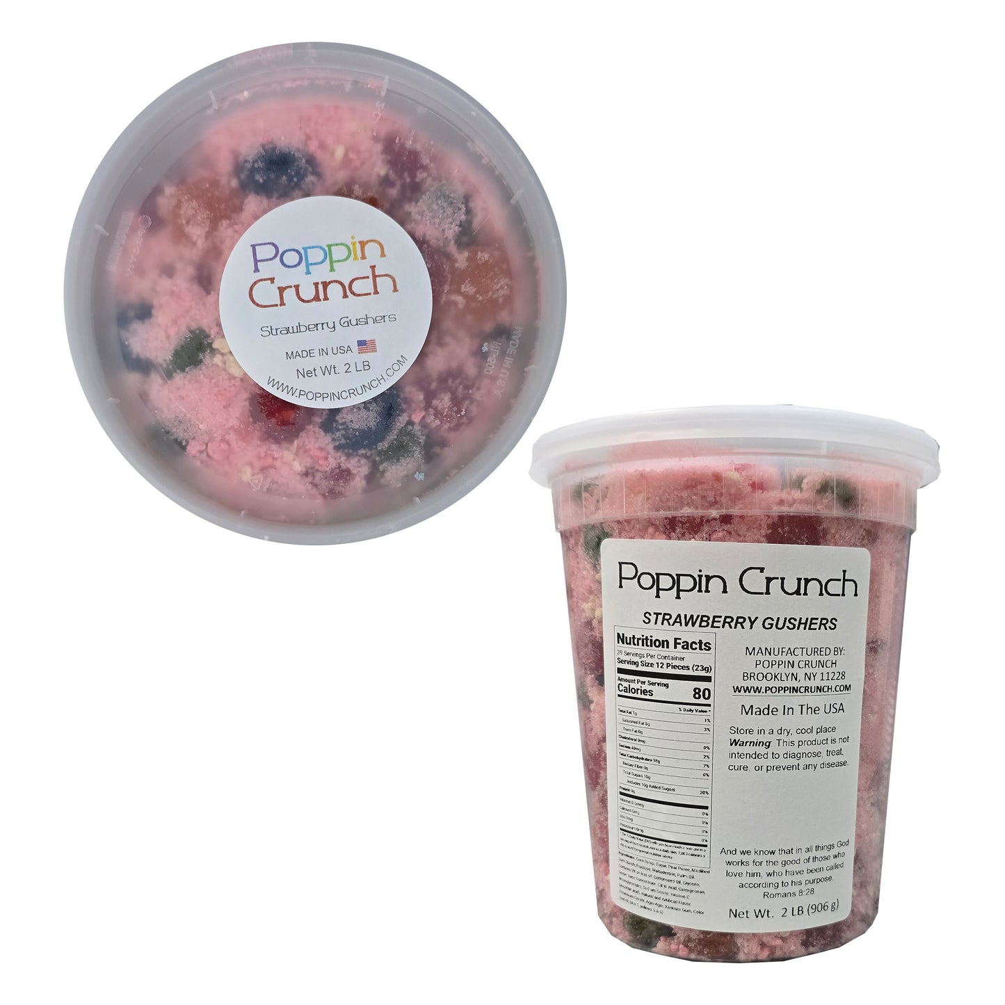 Poppin Crunch Strawberry Gushers Candy Snacks 1 - 2 LBS - Choice of Sweet or Sour Bonbon Candies Corn Sugar