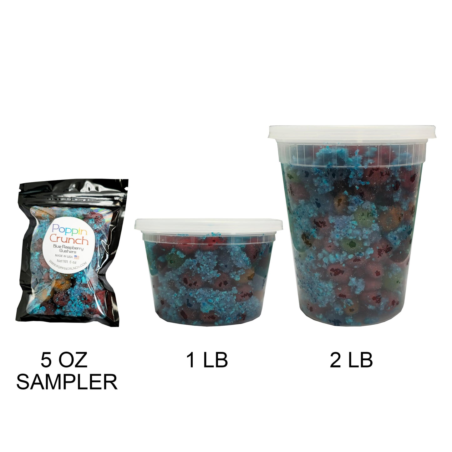 Poppin Crunch Blue Raspberry Gushers Candy Snacks 1 - 2 LBS - Choice of Sweet or Sour Bonbon Candies Corn Sugar