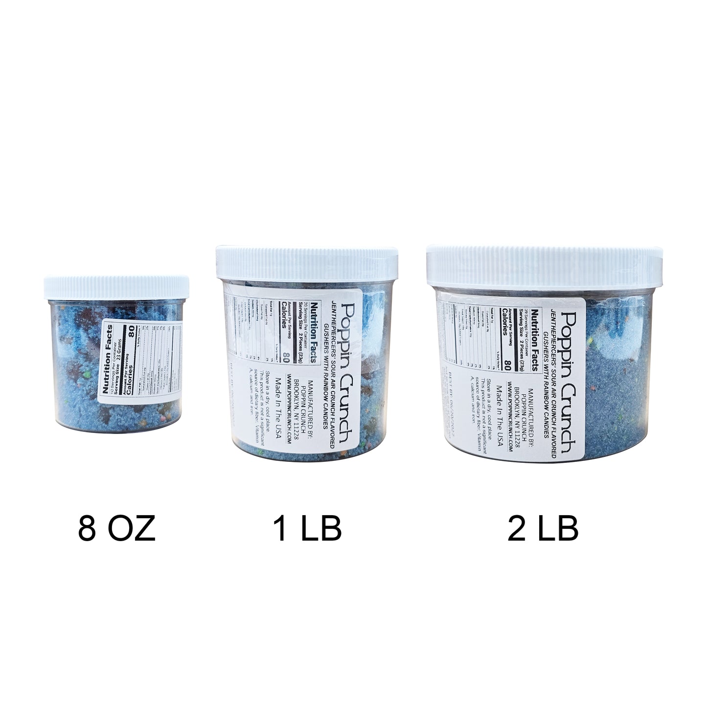 Poppin Crunch & Jenthepiercer's Collab Blue Raspberry Air Crunch Flavored Gushers Candy Made With Rainbow Crunchy Candies Sour or Sweet Options Available in 3 Sizes