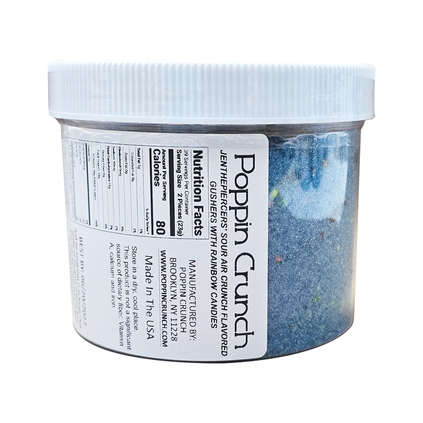 Poppin Crunch & Jenthepiercer's Collab Blue Raspberry Air Crunch Flavored Gushers Candy Made With Rainbow Crunchy Candies Sour or Sweet Options Available in 3 Sizes