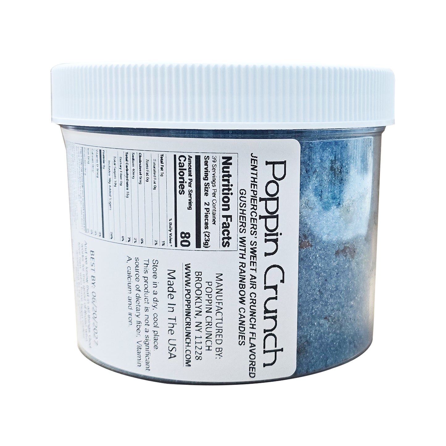 Poppin Crunch & Jenthepiercer's Collab Blue Raspberry Air Crunch Flavored Gushers Candy Made With Rainbow Crunchy Candies Sour or Sweet Options Available in 3 Sizes