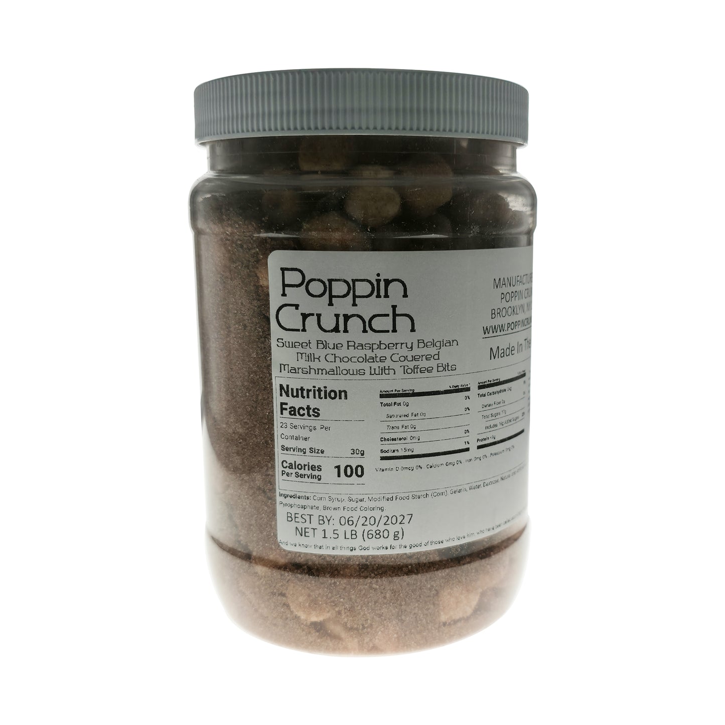 Poppin Crunch Sweet Blue Raspberry Belgian Milk Chocolate Covered Marshmallows with Toffee Bits