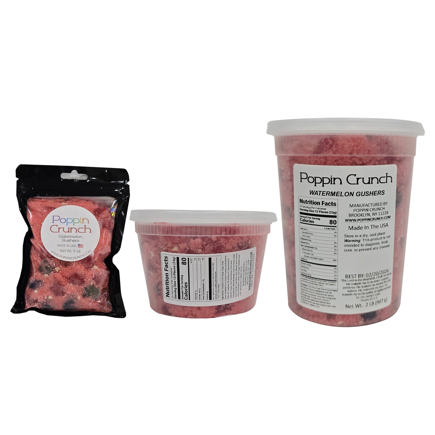 Poppin Crunch Watermelon Gushers Candy Snacks 1 - 2 LBS - Choice of Sweet or Sour Bonbon Candies Corn Sugar