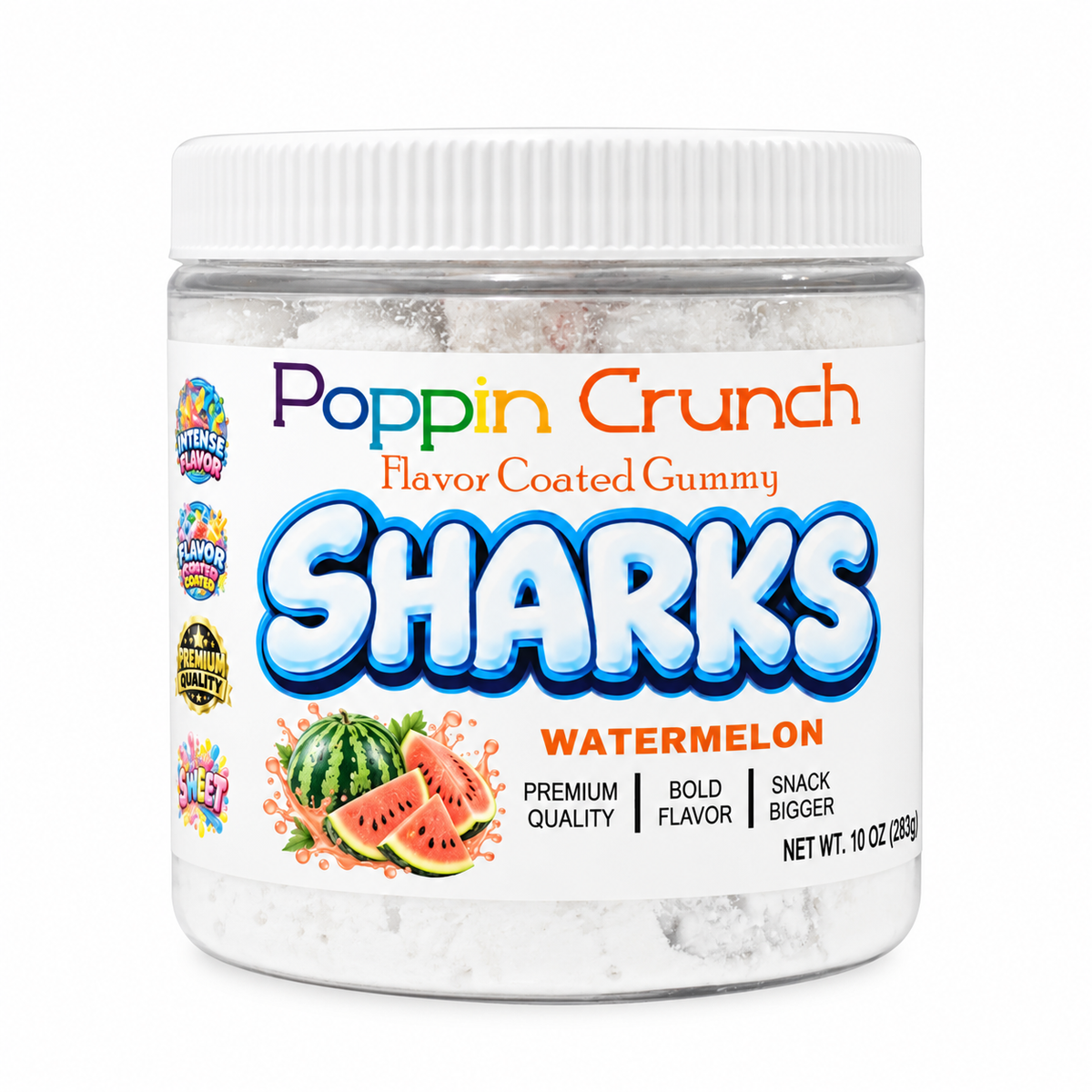 Poppin Crunch Flavor Coated Gummy Sharks – Intense Sweet & Sour Candy | Multiple Flavors | 10 oz