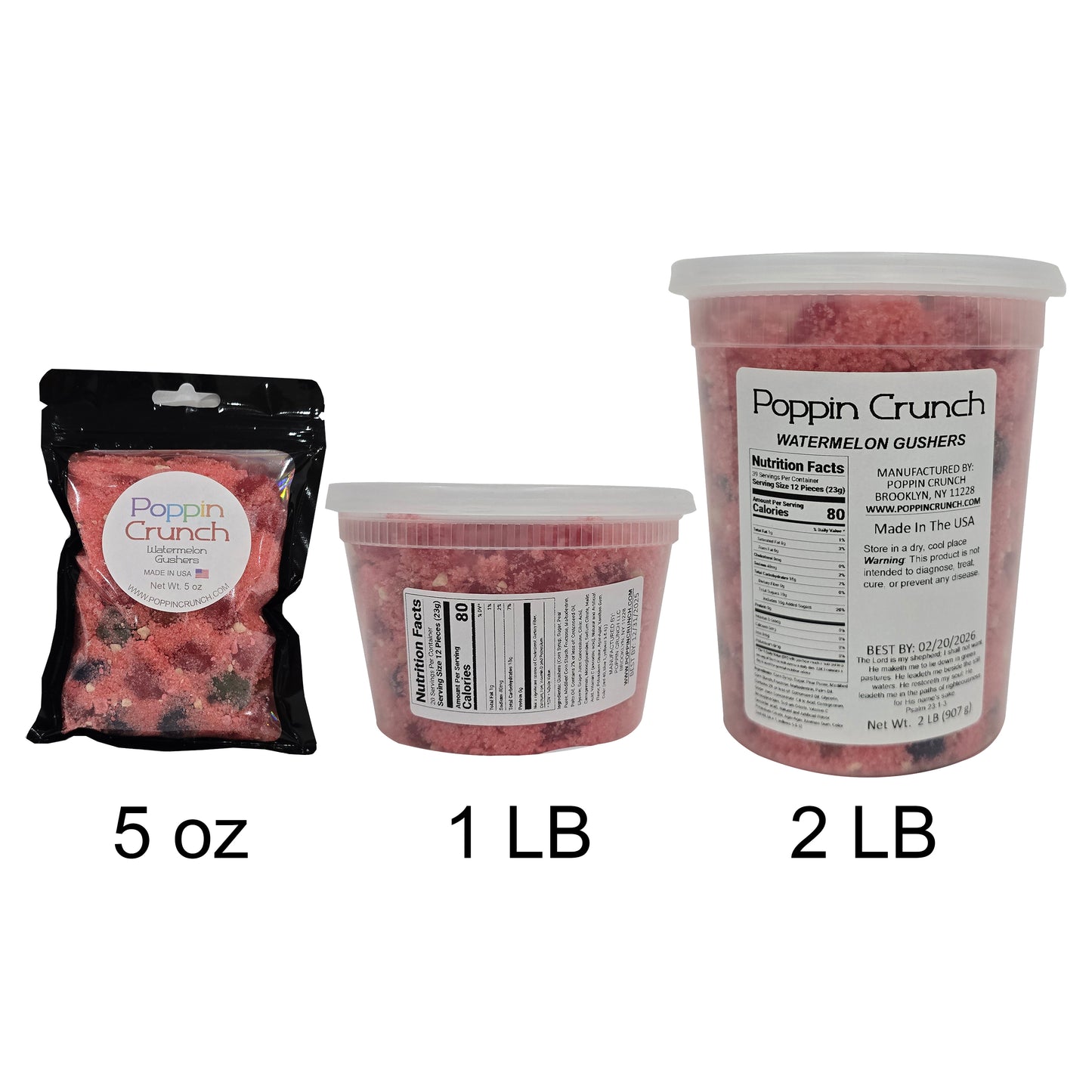 Poppin Crunch Watermelon Gushers Candy Snacks 1 - 2 LBS - Choice of Sweet or Sour Bonbon Candies Corn Sugar