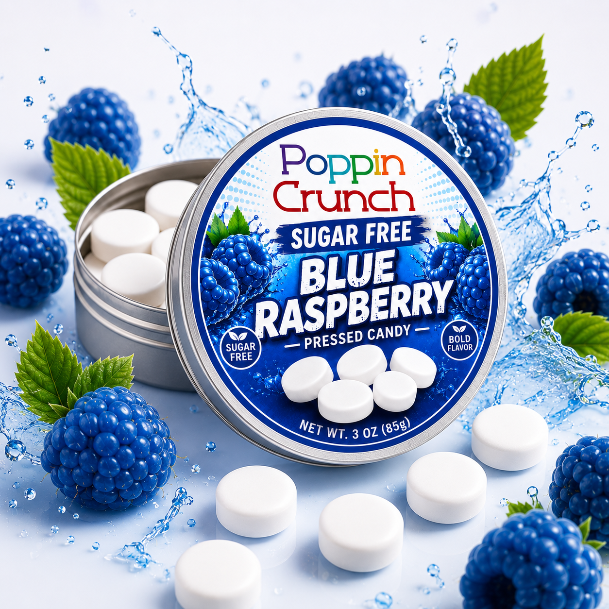 Poppin Crunch Sugar-Free Blue Raspberry Pressed Candy