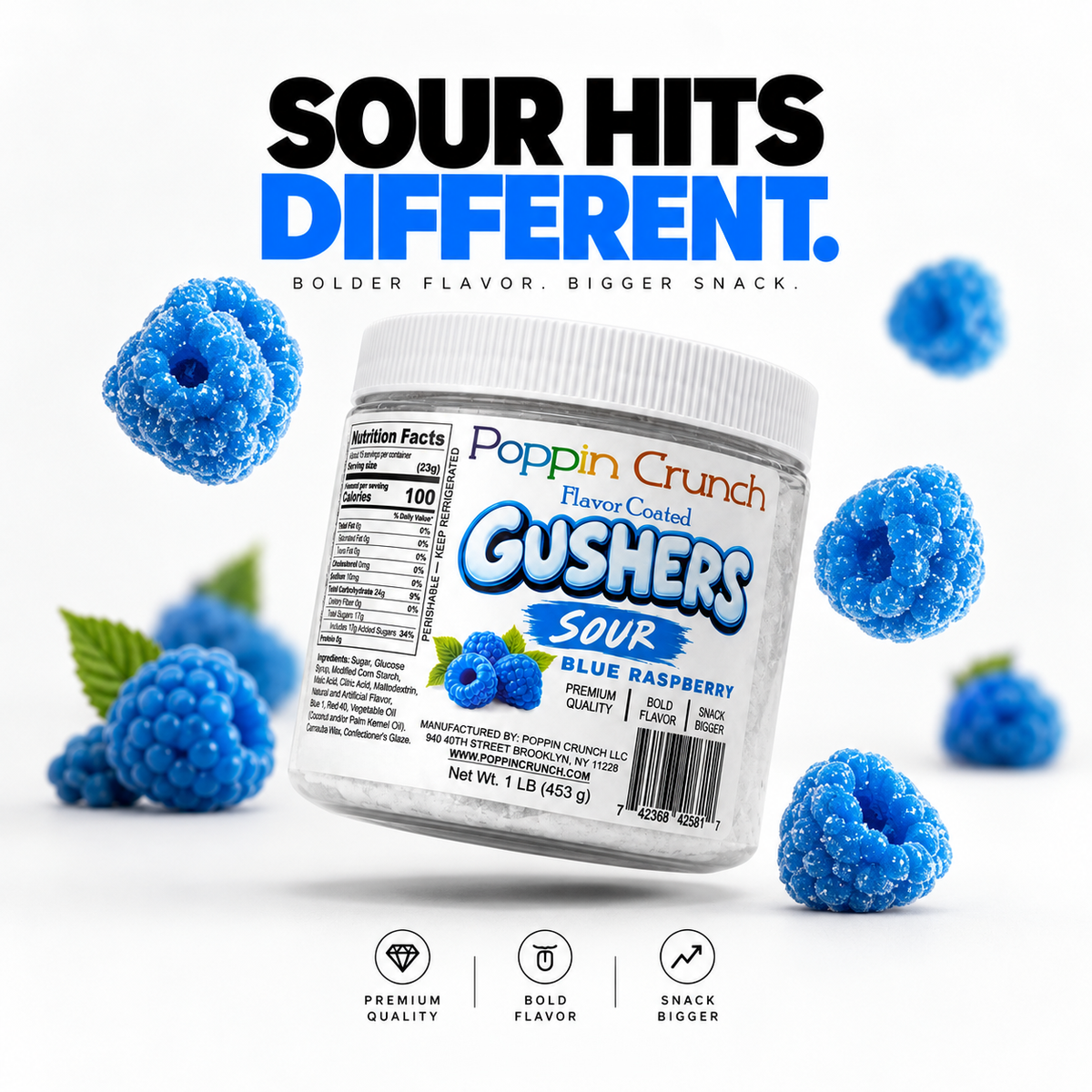 Poppin Crunch 1 LB Flavor-Coated Gushers – Intense Sweet & Sour Candy, Multiple Flavors