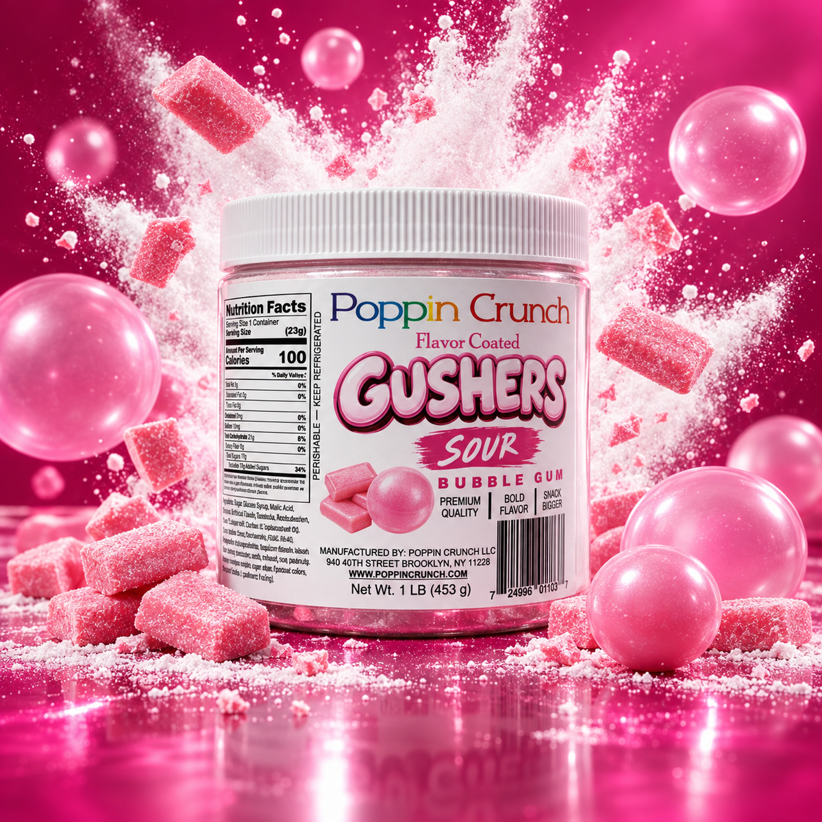 Poppin Crunch 1 LB Flavor-Coated Gushers – Intense Sweet & Sour Candy, Multiple Flavors