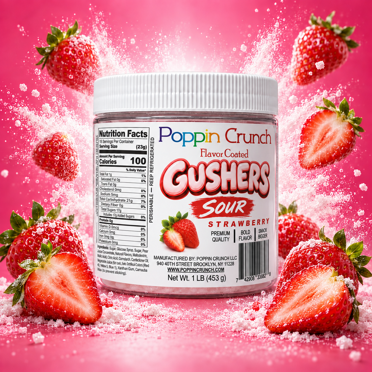 Poppin Crunch 1 LB Flavor-Coated Gushers – Intense Sweet & Sour Candy, Multiple Flavors