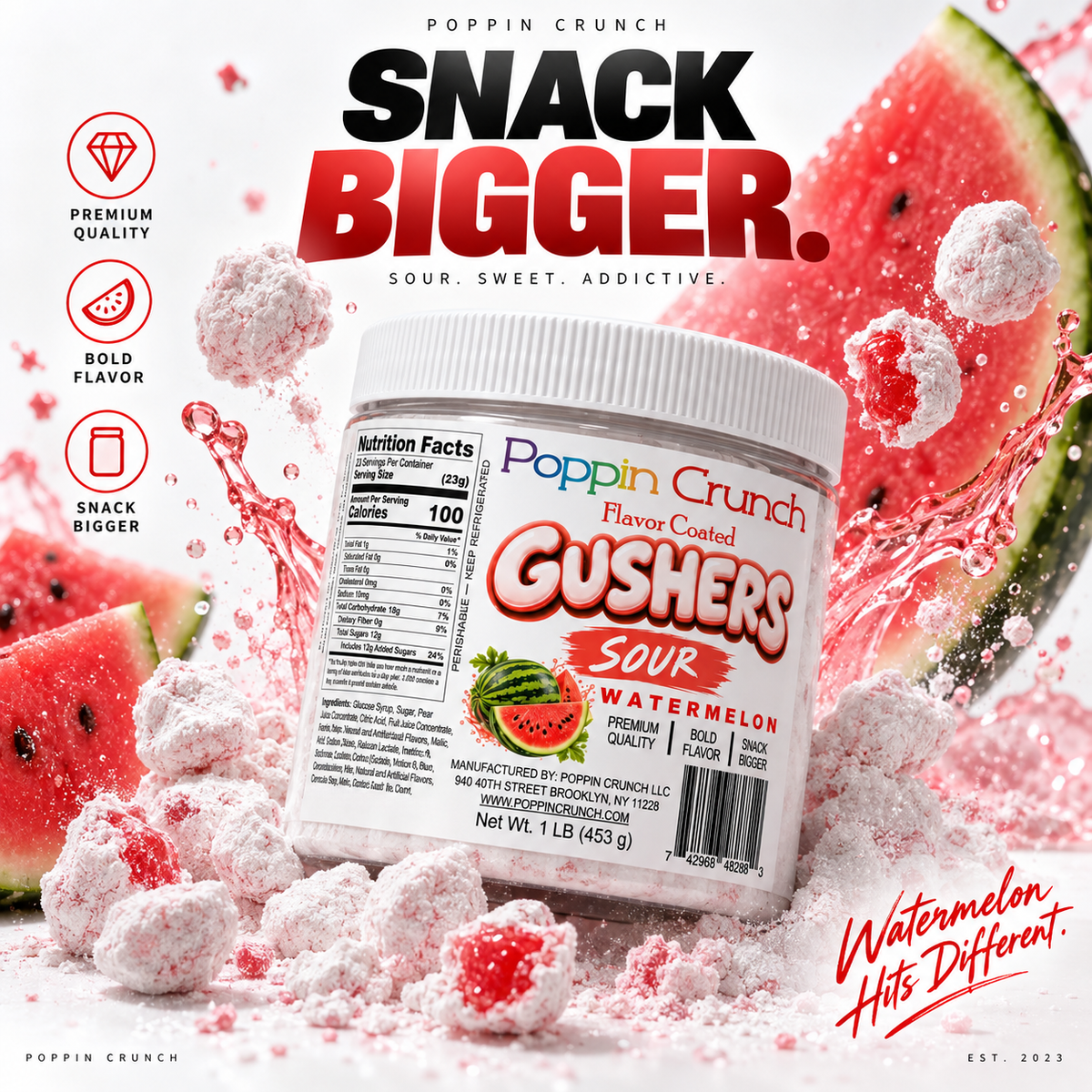 Poppin Crunch 1 LB Flavor-Coated Gushers – Intense Sweet & Sour Candy, Multiple Flavors