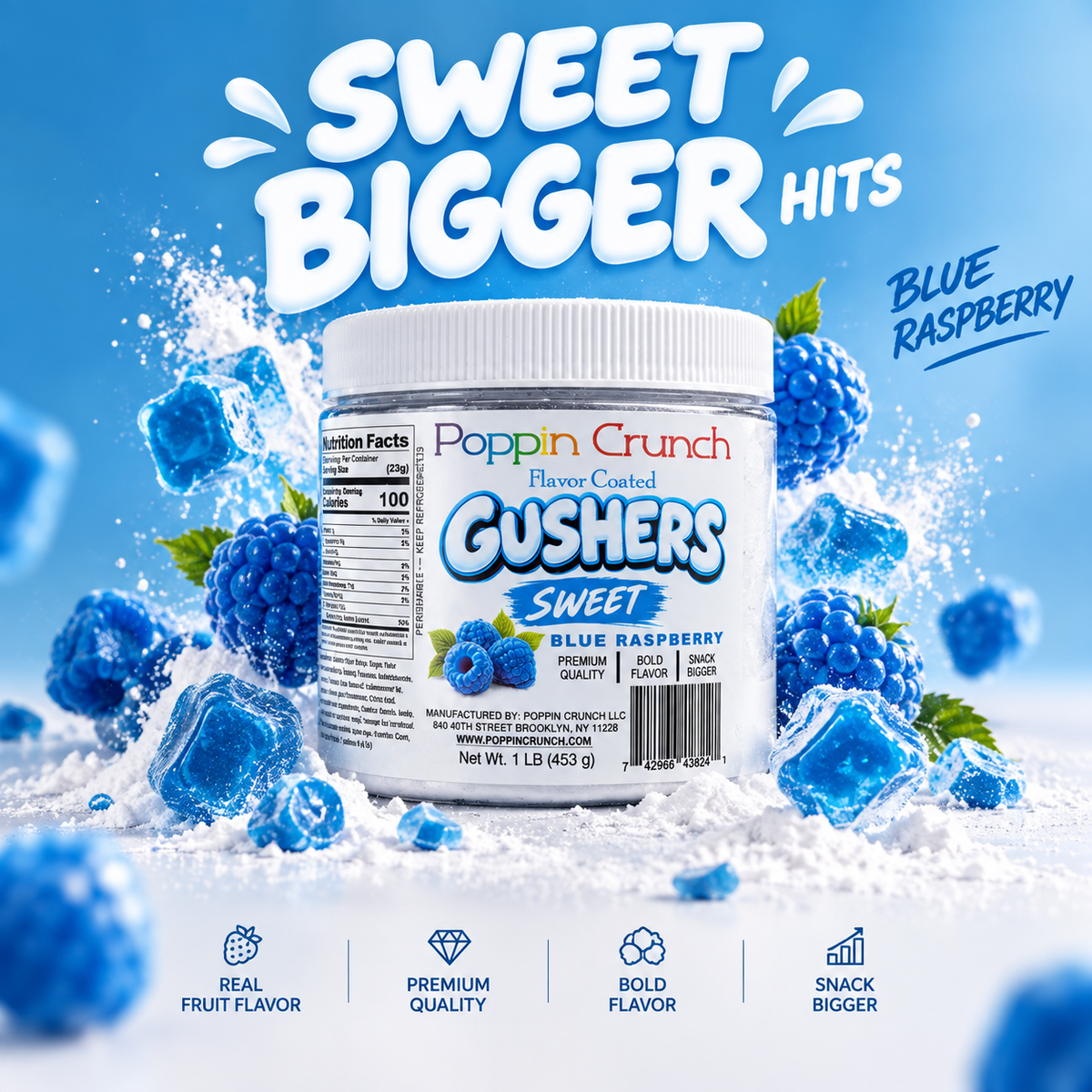 Poppin Crunch 1 LB Flavor-Coated Gushers – Intense Sweet & Sour Candy, Multiple Flavors