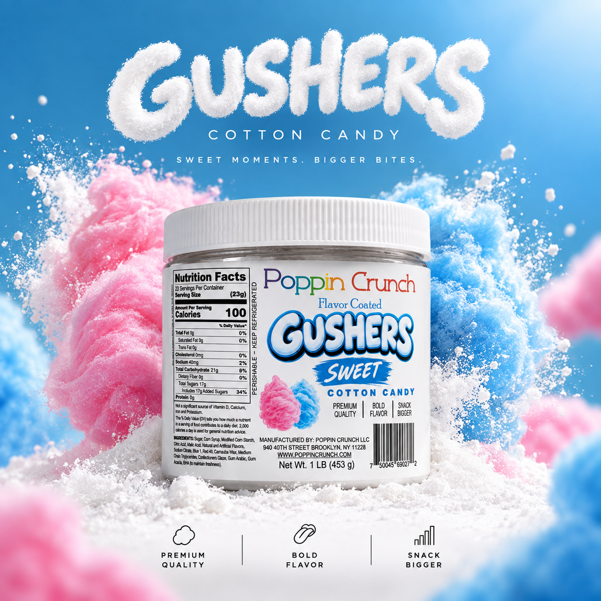 Poppin Crunch 1 LB Flavor-Coated Gushers – Intense Sweet & Sour Candy, Multiple Flavors