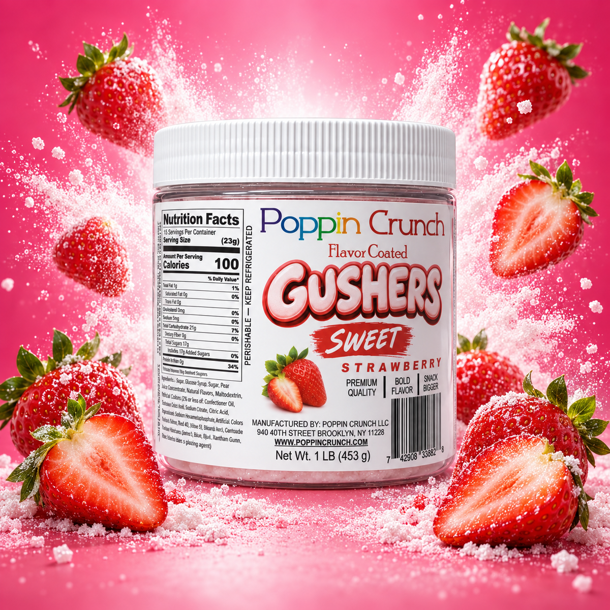 Poppin Crunch 1 LB Flavor-Coated Gushers – Intense Sweet & Sour Candy, Multiple Flavors