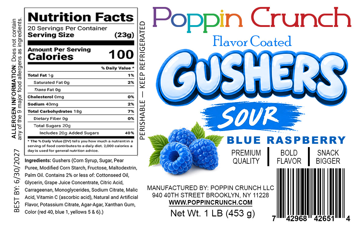 Poppin Crunch 1 LB Flavor-Coated Gushers – Intense Sweet & Sour Candy, Multiple Flavors