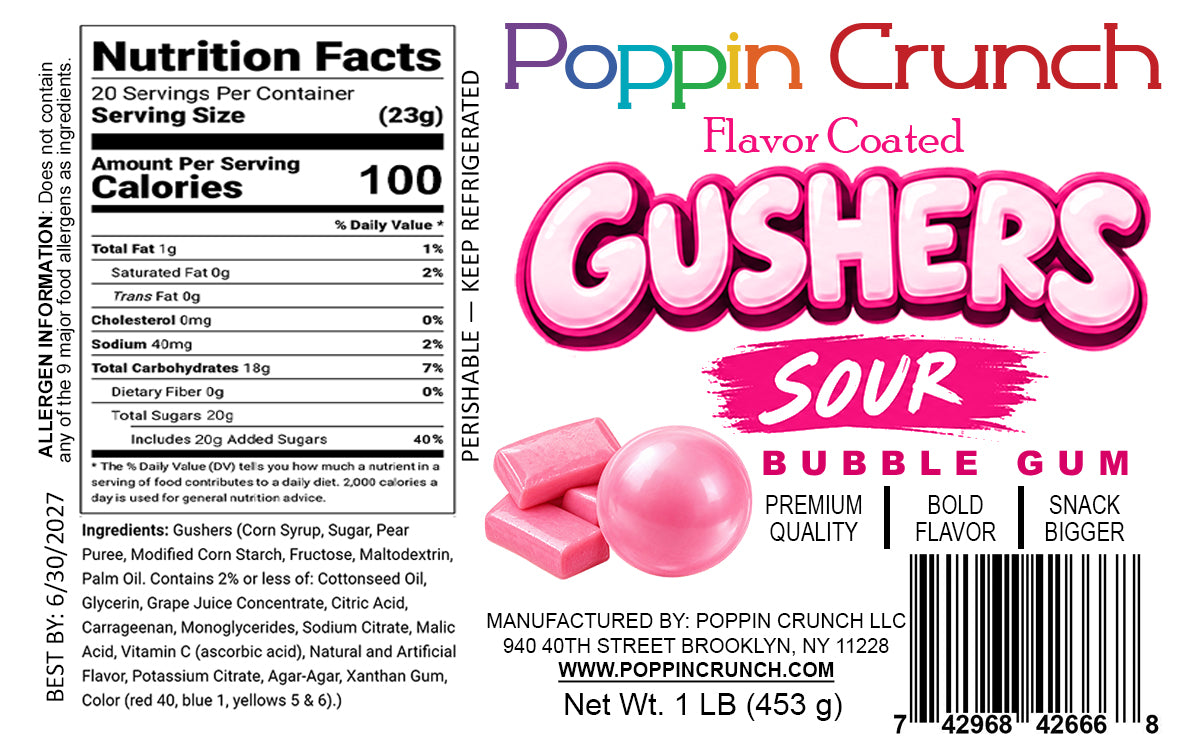 Poppin Crunch 1 LB Flavor-Coated Gushers – Intense Sweet & Sour Candy, Multiple Flavors