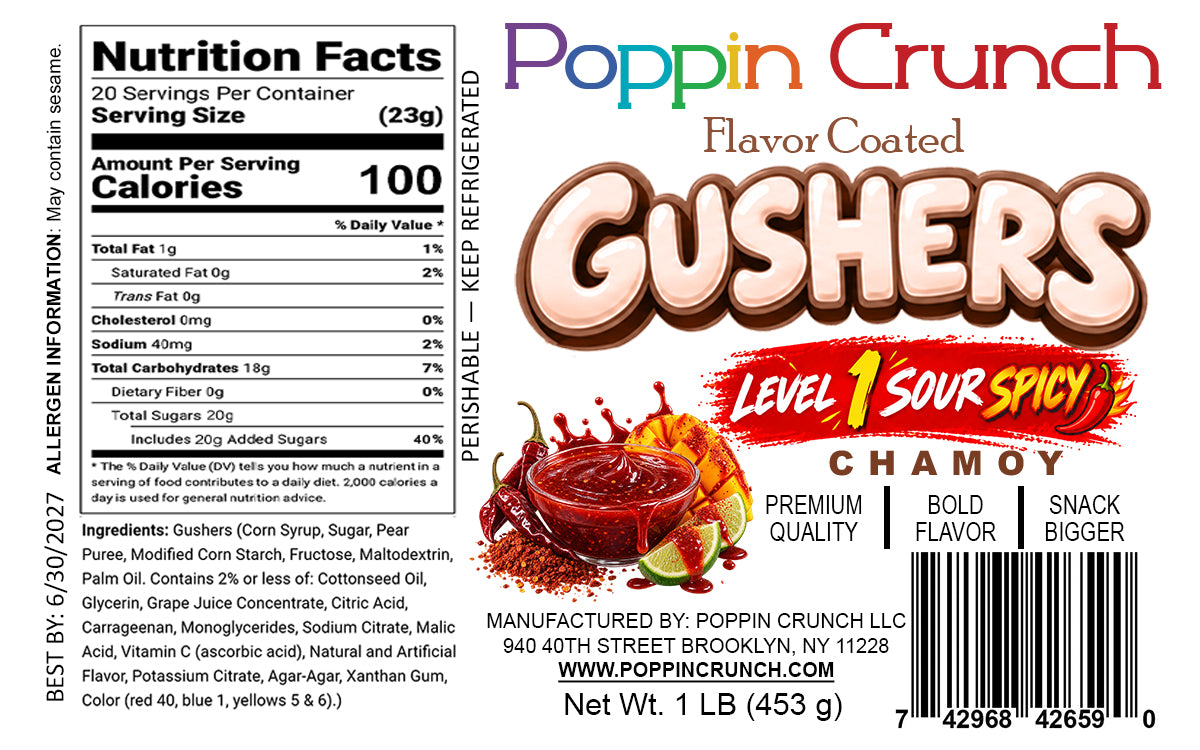 Poppin Crunch 5-Level Sour Spicy Chamoy Flavor-Coated Gushers – 1 LB