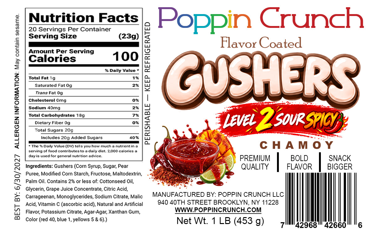 Poppin Crunch 5-Level Sour Spicy Chamoy Flavor-Coated Gushers – 1 LB