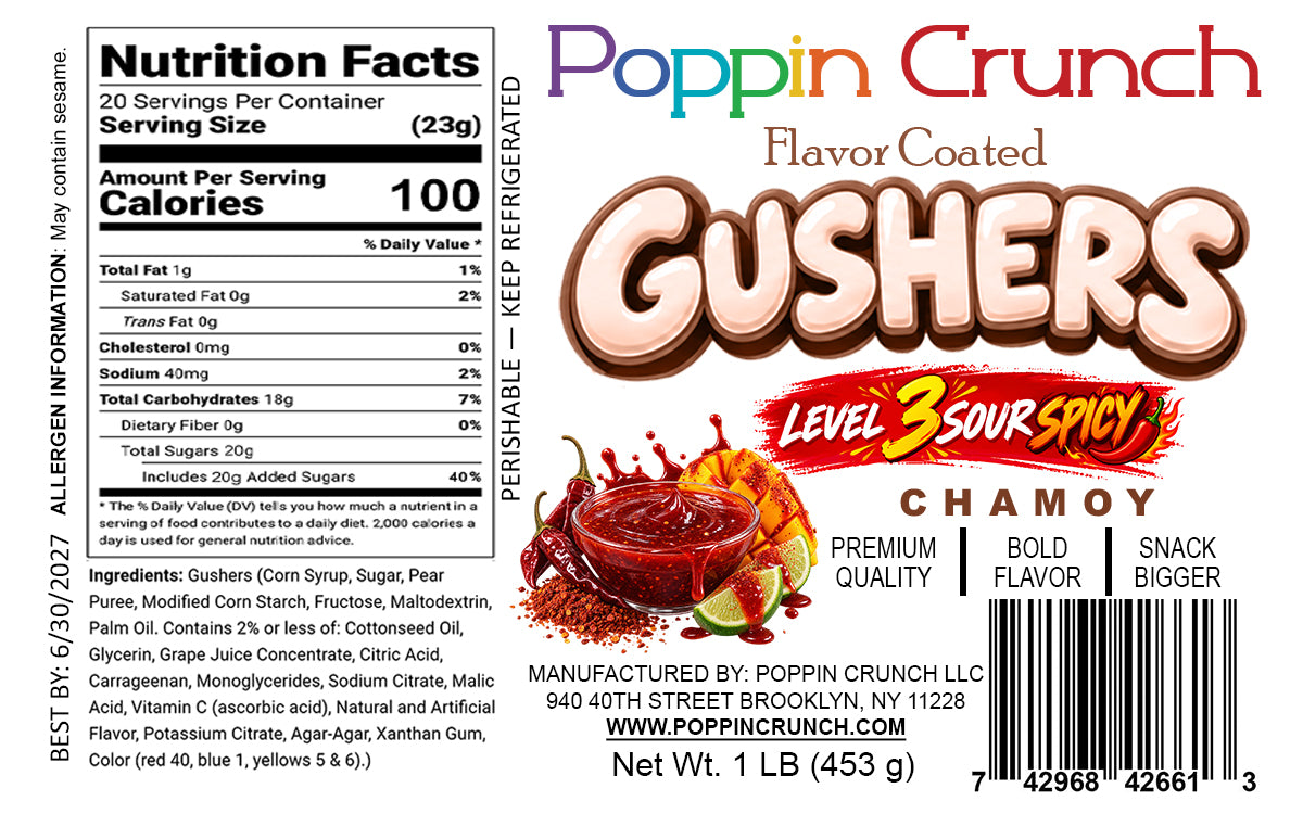 Poppin Crunch 5-Level Sour Spicy Chamoy Flavor-Coated Gushers – 1 LB