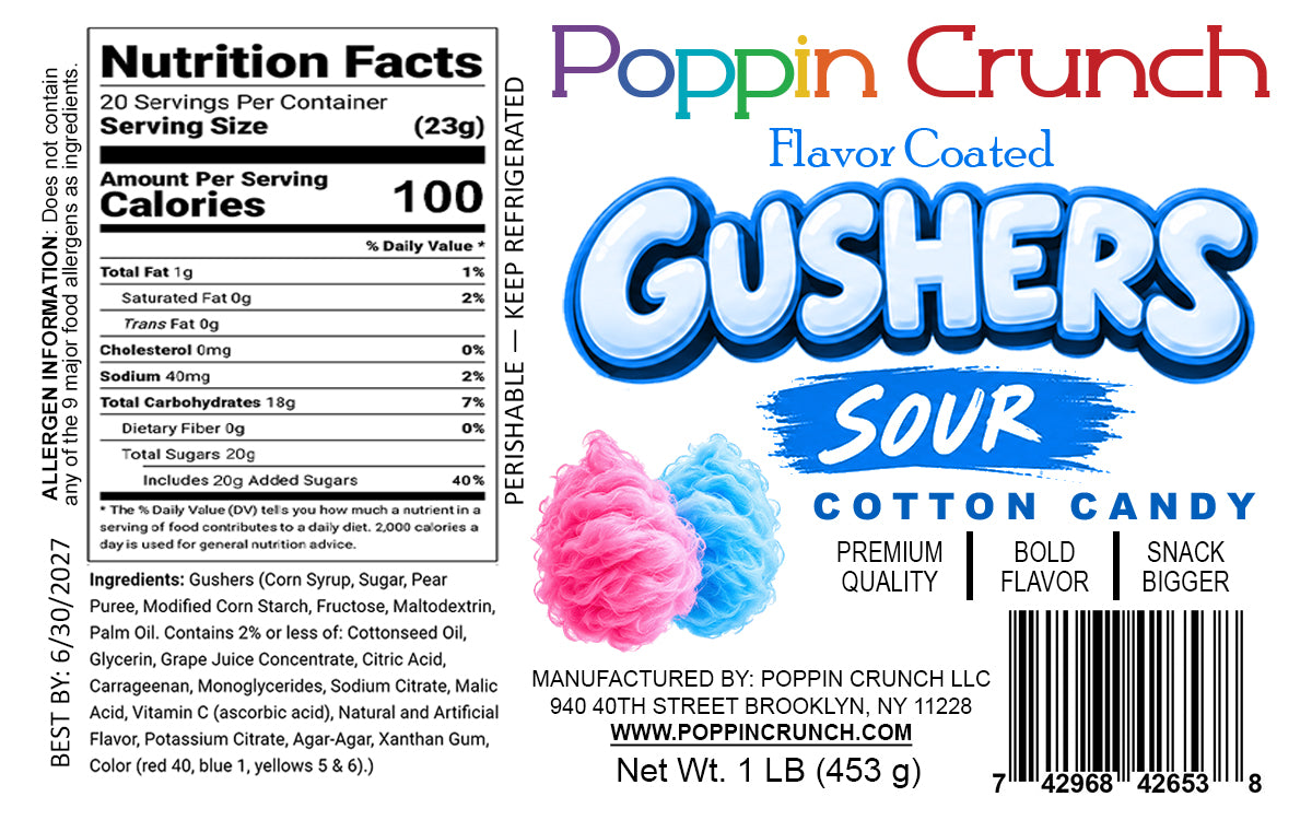 Poppin Crunch 1 LB Flavor-Coated Gushers – Intense Sweet & Sour Candy, Multiple Flavors
