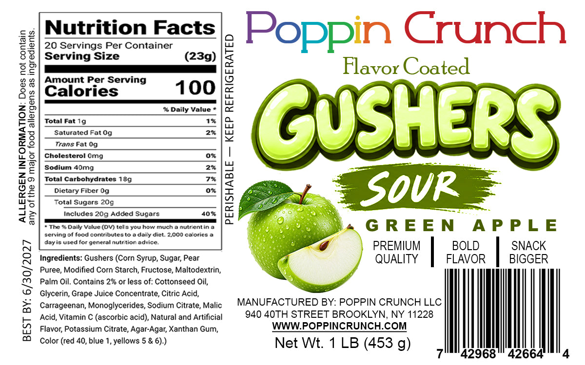 Poppin Crunch 1 LB Flavor-Coated Gushers – Intense Sweet & Sour Candy, Multiple Flavors