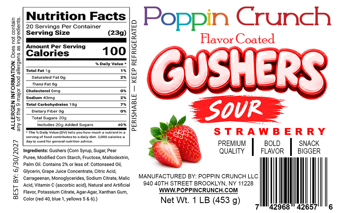 Poppin Crunch 1 LB Flavor-Coated Gushers – Intense Sweet & Sour Candy, Multiple Flavors