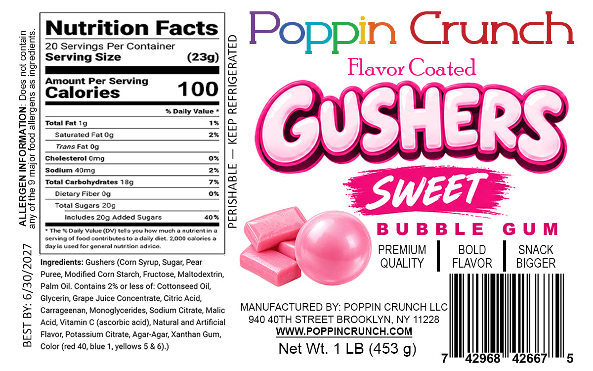 Poppin Crunch 1 LB Flavor-Coated Gushers – Intense Sweet & Sour Candy, Multiple Flavors