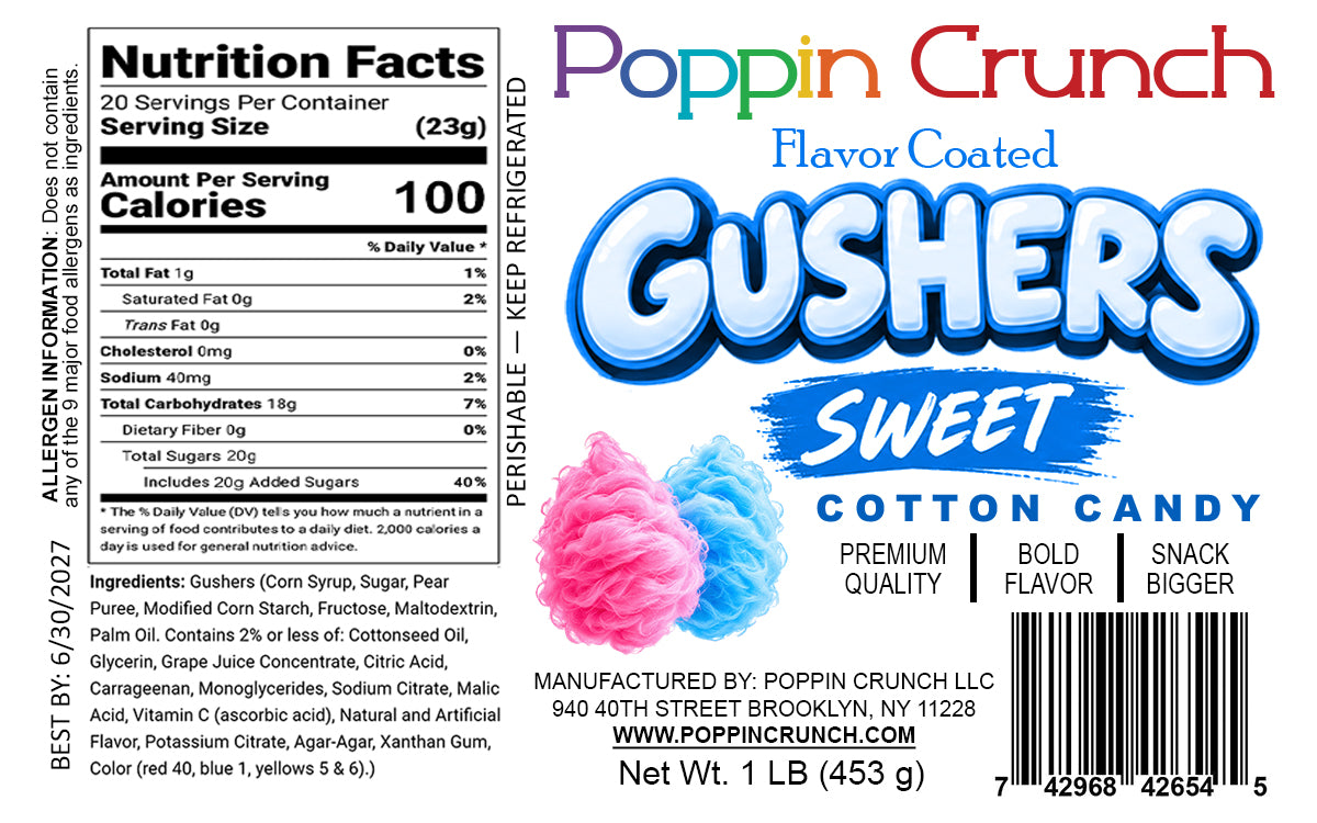 Poppin Crunch 1 LB Flavor-Coated Gushers – Intense Sweet & Sour Candy, Multiple Flavors