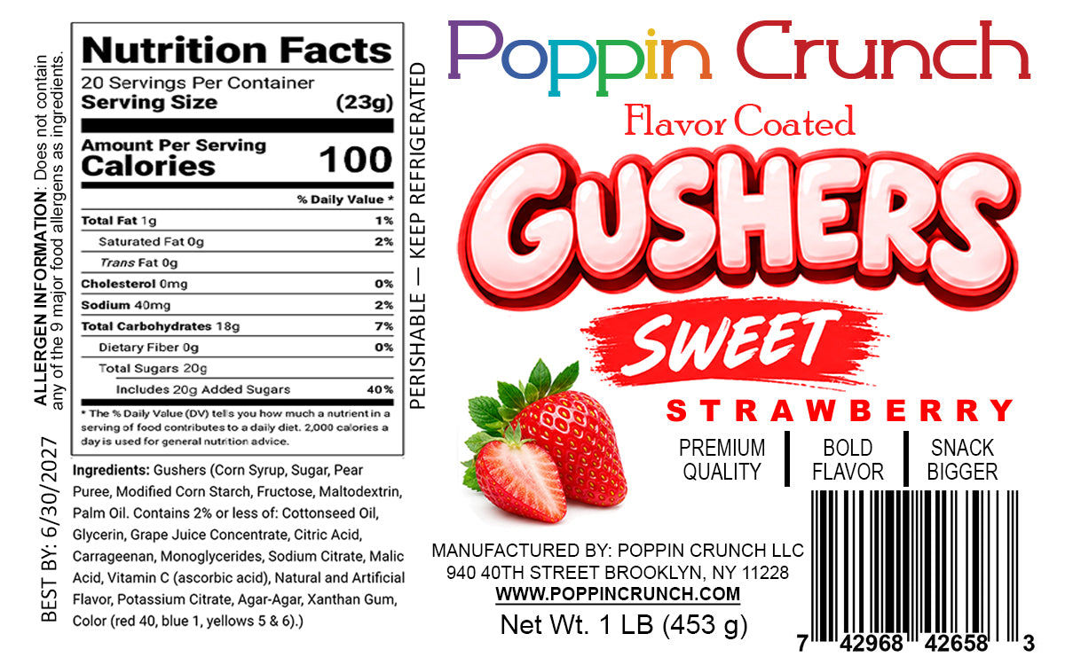 Poppin Crunch 1 LB Flavor-Coated Gushers – Intense Sweet & Sour Candy, Multiple Flavors