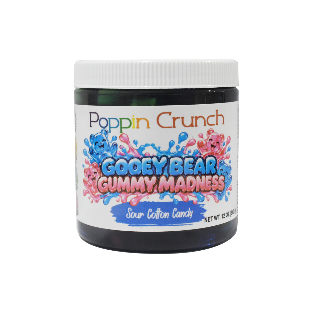 Poppin Crunch Gooey Bear Gummy Madness – Flavor-Infused Gummy Bears | 8 Delicious Flavors | Sweet or Sour | 12 oz Jar