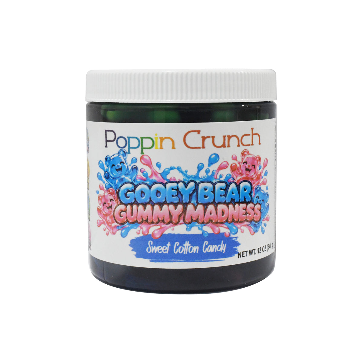 Poppin Crunch Gooey Bear Gummy Madness – Flavor-Infused Gummy Bears | 8 Delicious Flavors | Sweet or Sour | 12 oz Jar
