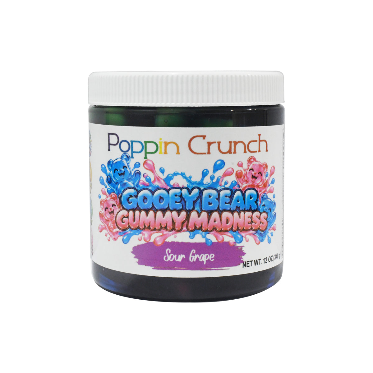 Poppin Crunch Gooey Bear Gummy Madness – Flavor-Infused Gummy Bears | 8 Delicious Flavors | Sweet or Sour | 12 oz Jar