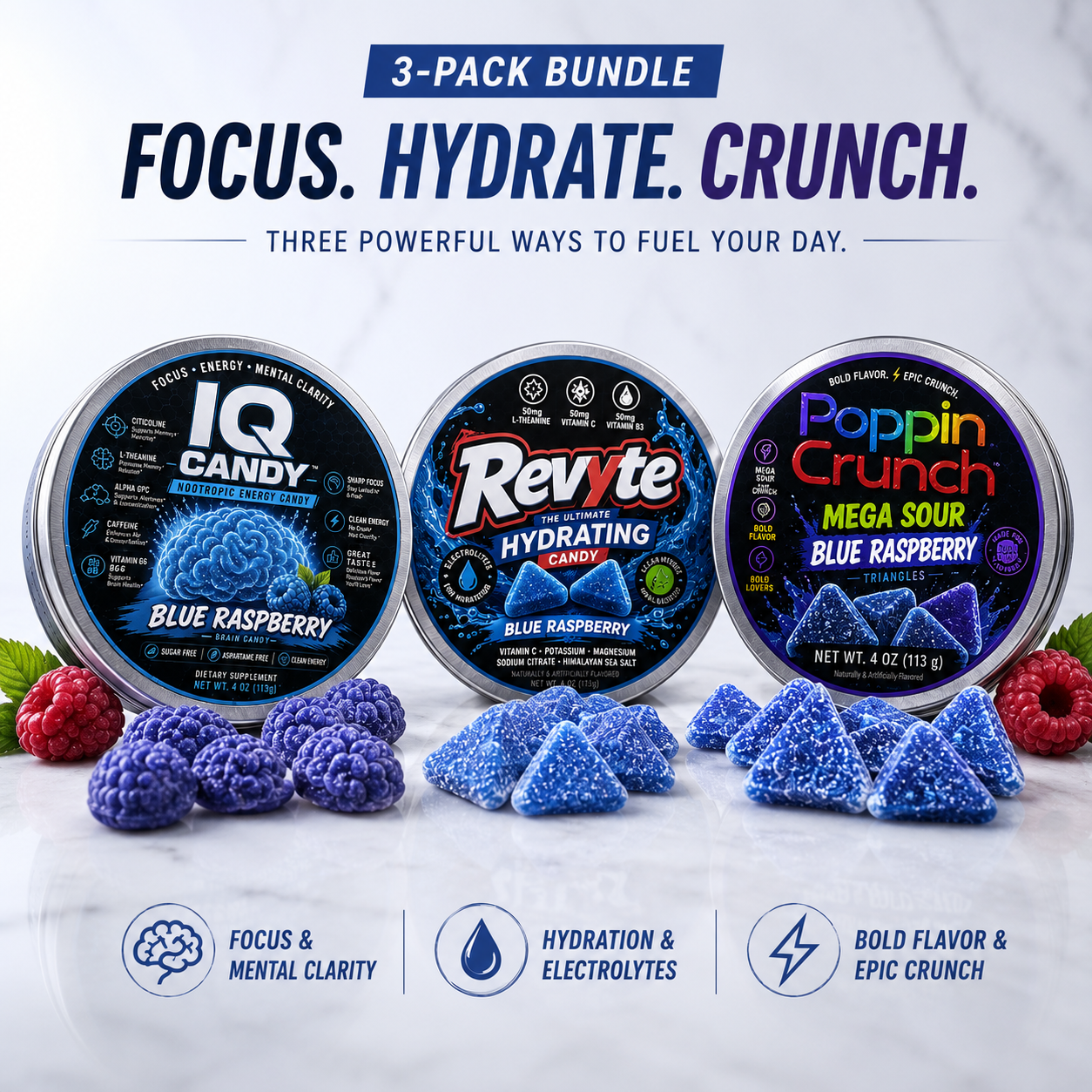 Poppin Crunch Sugar Free Blue Raspberry Ultimate Hard Candy Bundle
