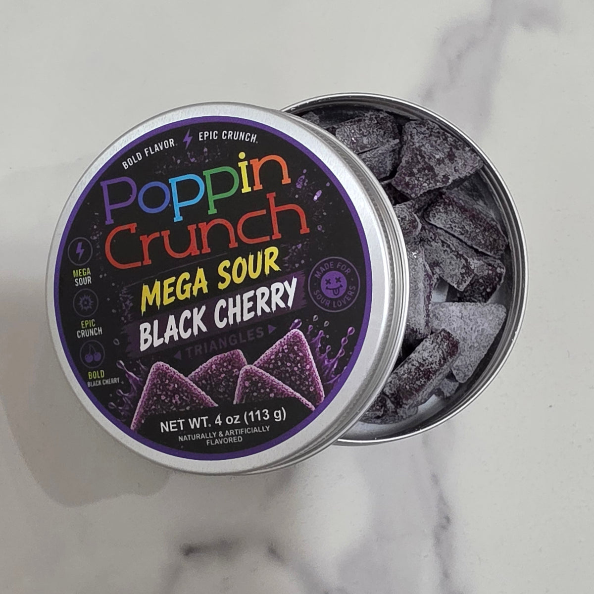 Poppin Crunch Sugar Free Mega Sour Candy Triangles