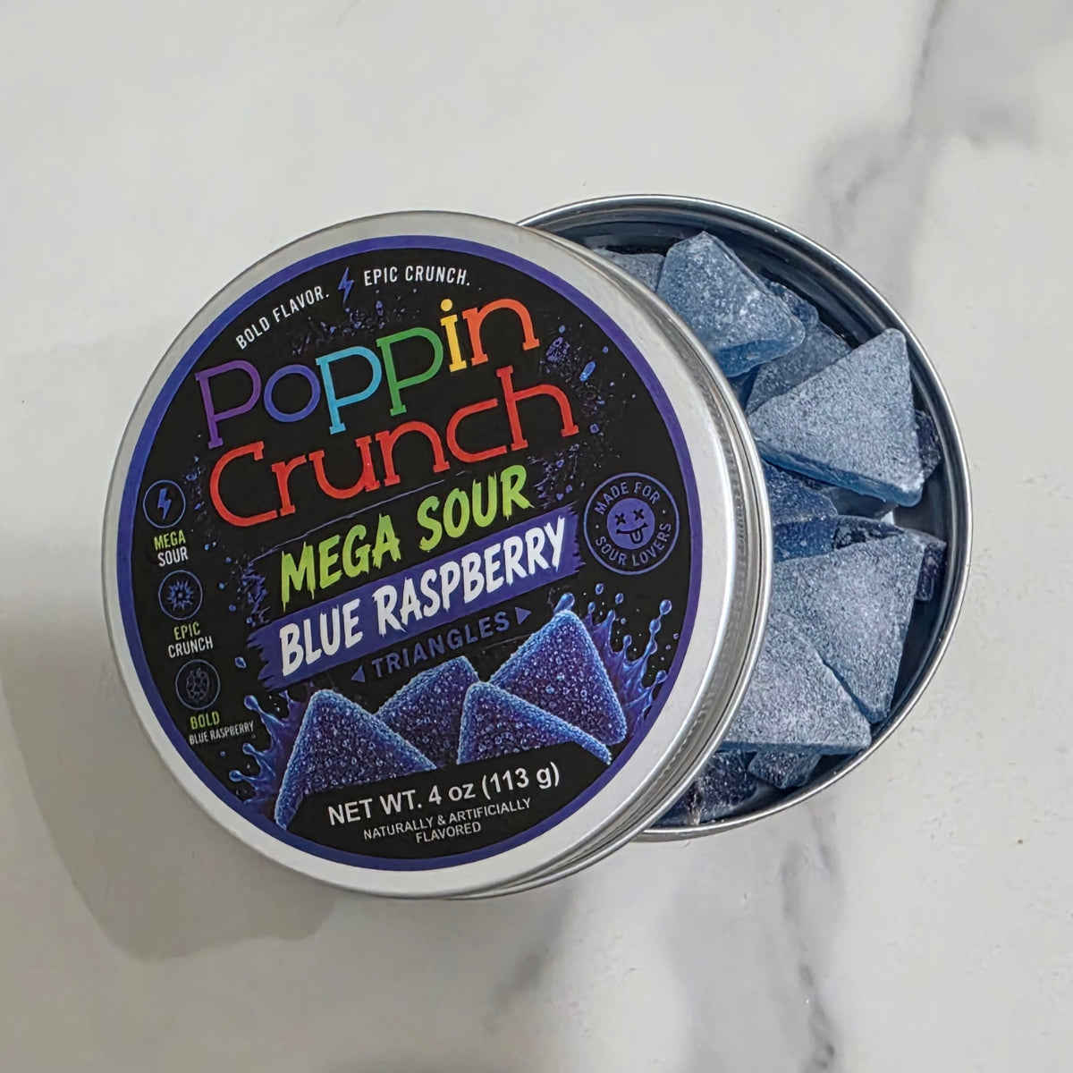 Poppin Crunch Sugar Free Mega Sour Candy Triangles