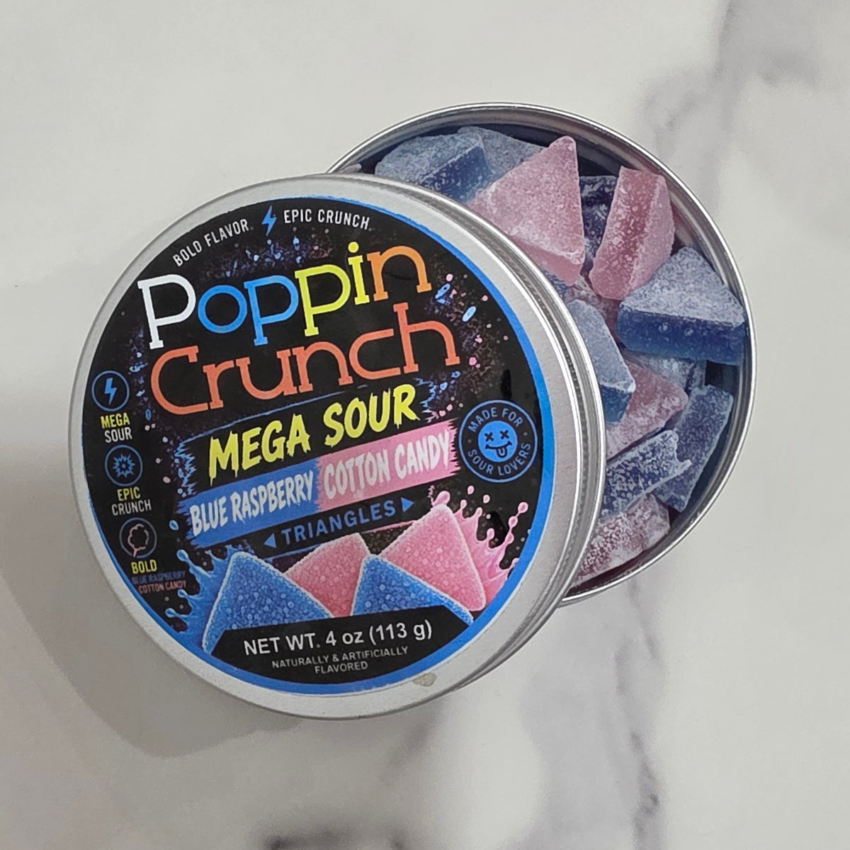 Poppin Crunch Sugar Free Mega Sour Candy Triangles