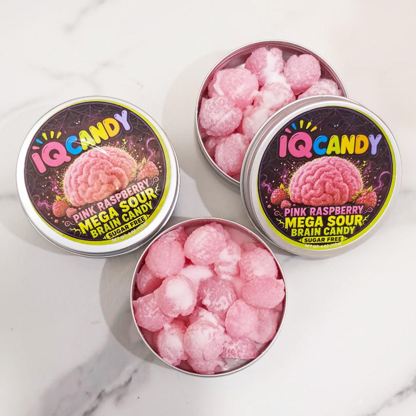 IQ Candy Sugar Free Mega Sour Pink Raspberry Brain Hard Candy