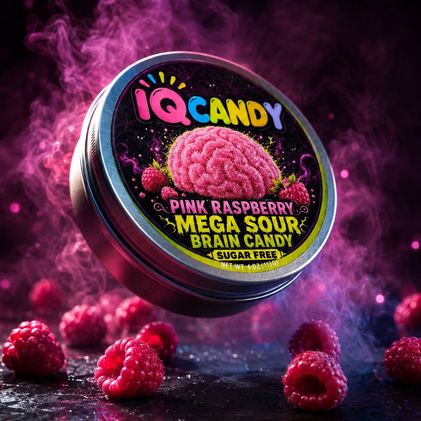 IQ Candy Sugar Free Mega Sour Pink Raspberry Brain Hard Candy