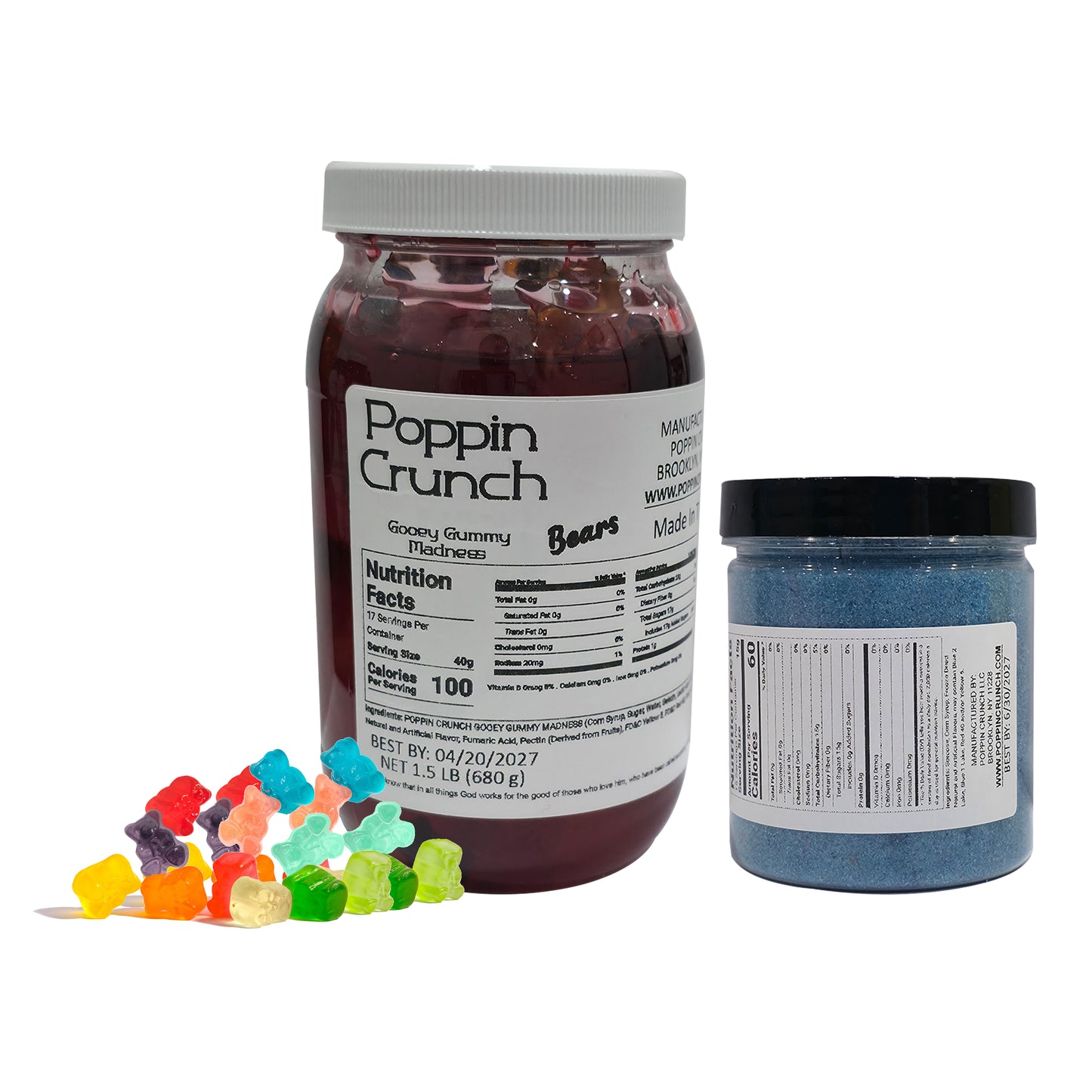 Poppin Crunch 1.5 LB Gooey Gummy Bear Madness Bundle Mini Gummy Bears Soaked In Gooey Liquid Candy - 40 Flavor Options