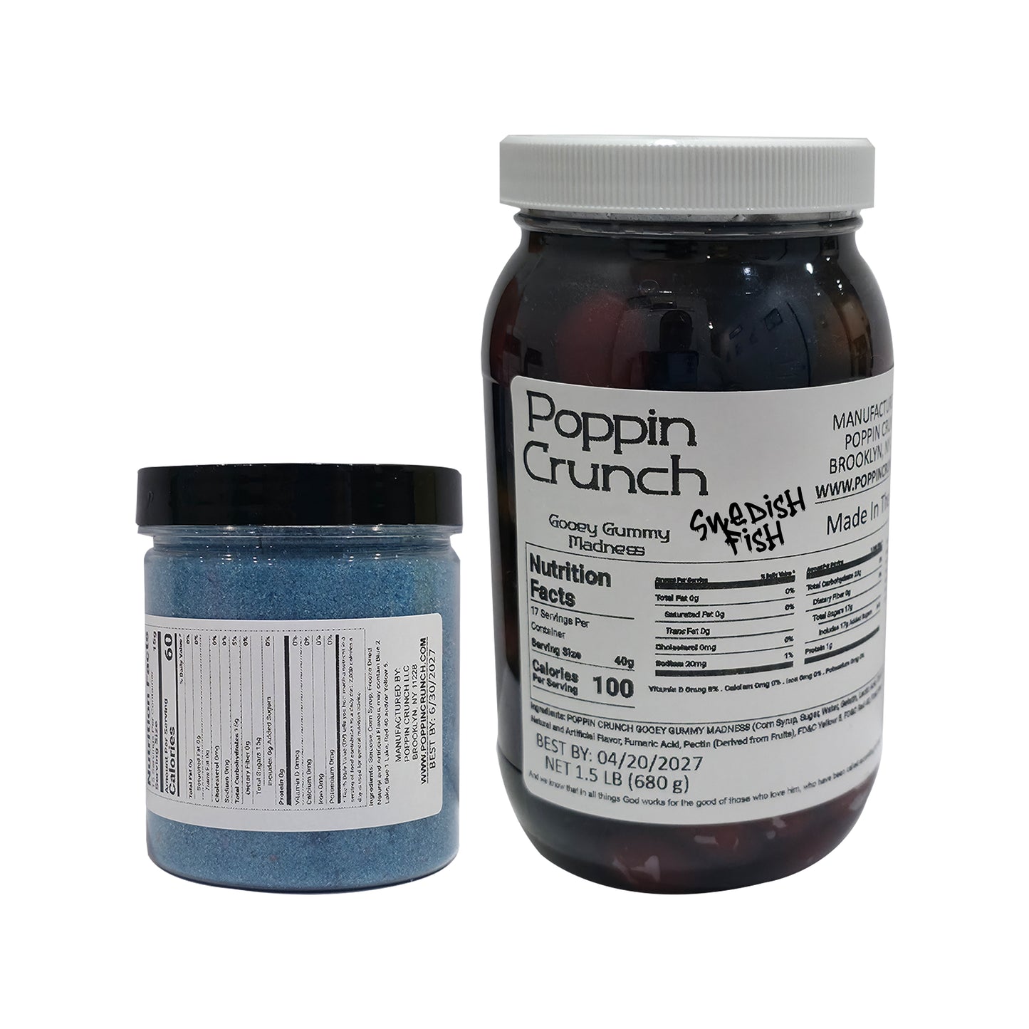 Poppin Crunch 1.5 LB Gooey Gummy Swedish Fish Madness Bundle Gummy Swedish Fish Soaked In Gooey Liquid Candy - 40 Flavor Options
