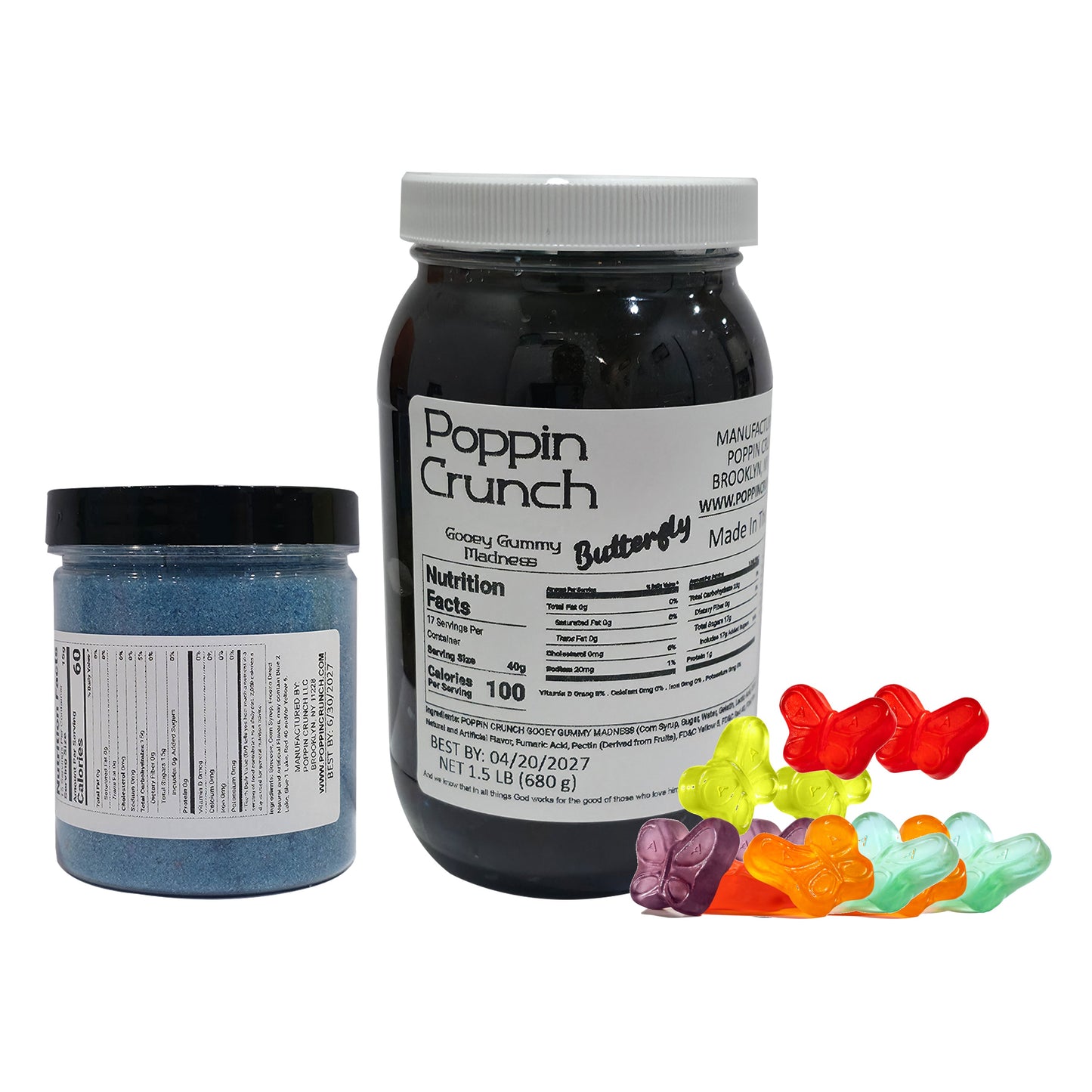 Poppin Crunch 1.5 LB Gooey Gummy Butterfly Madness Bundle Gummy Butterflies Soaked In Gooey Liquid Candy - 40 Flavor Options