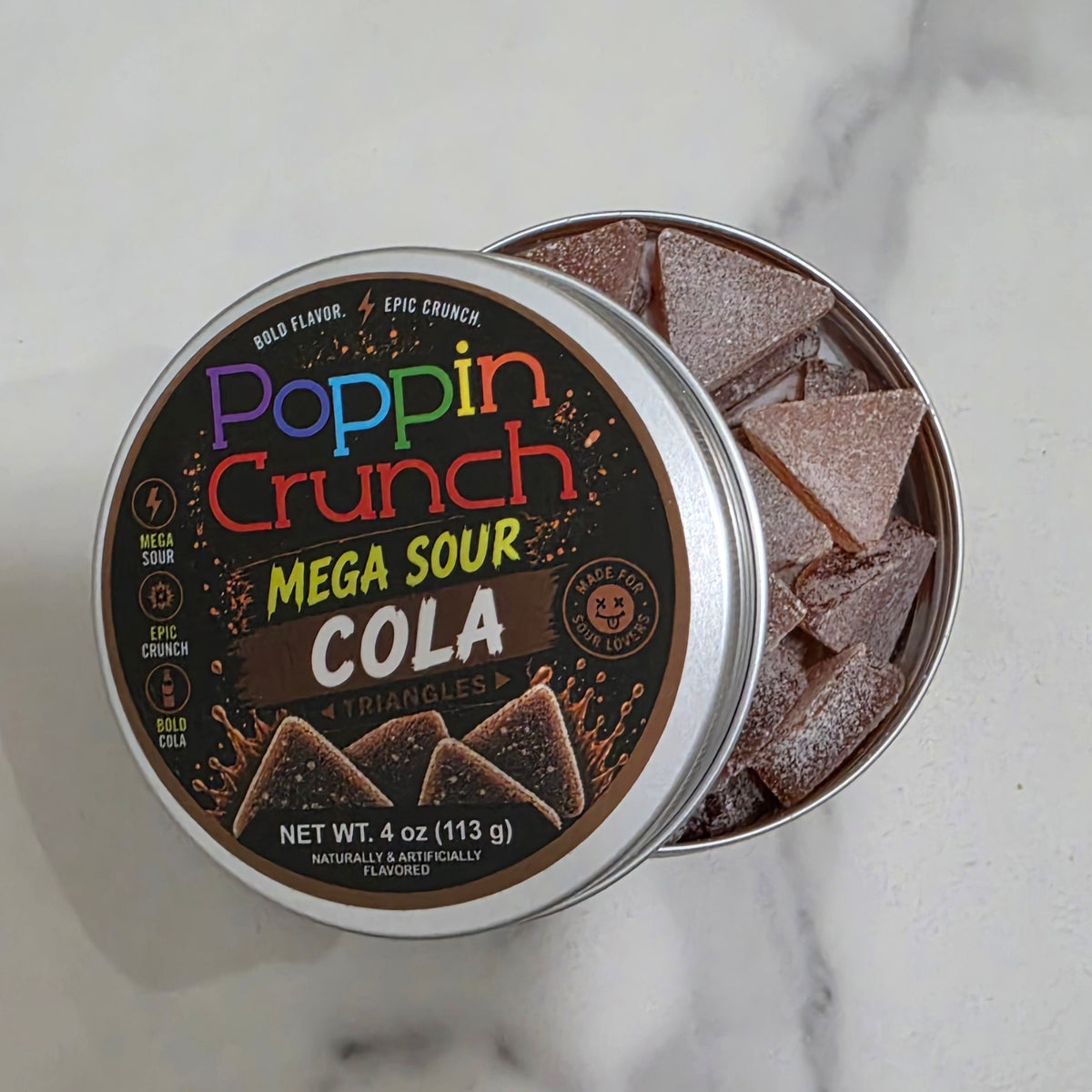 Poppin Crunch Sugar Free Mega Sour Candy Triangles