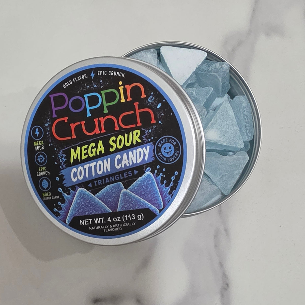 Poppin Crunch Sugar Free Mega Sour Candy Triangles
