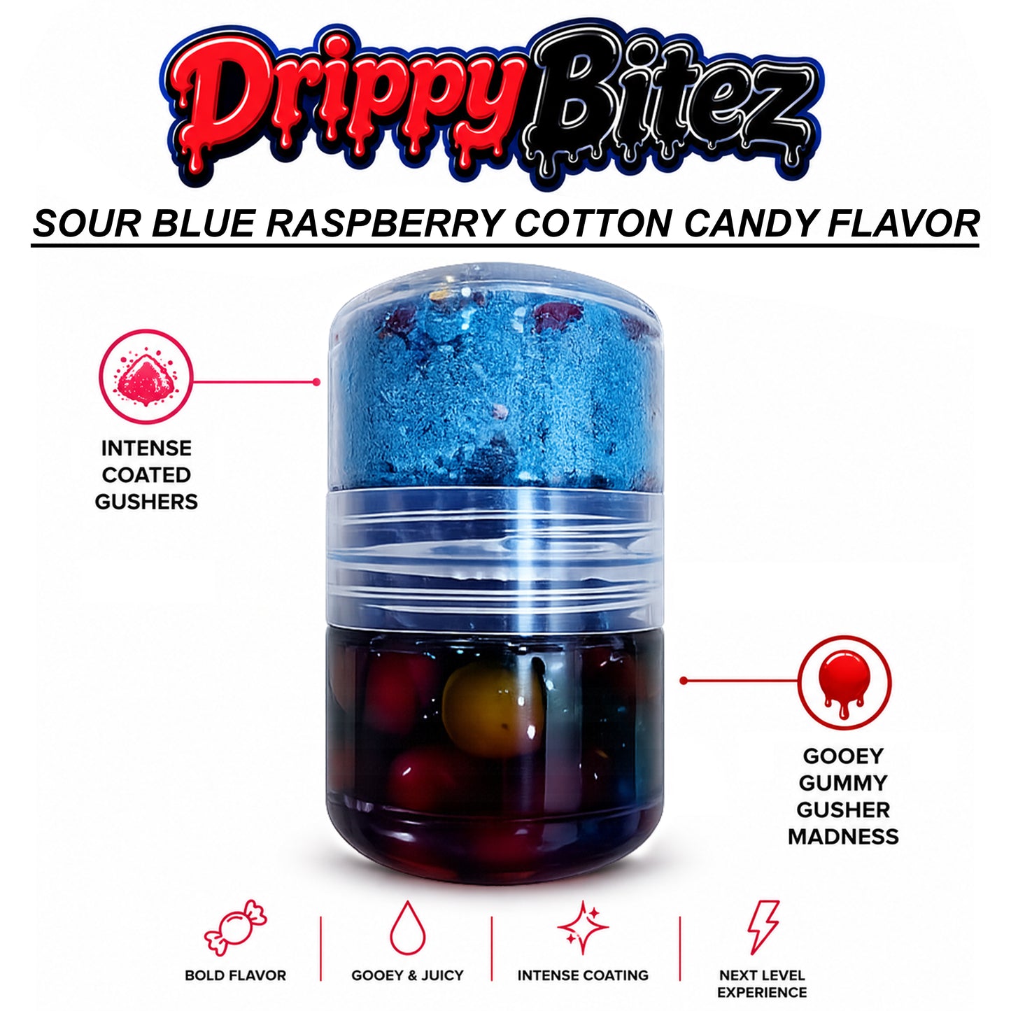Drippy Bitez Combo – Gooey Gummy Gusher Madness & Intense Powder Coated Gushers Candy Mix – Sweet, Sour, Juicy & Flavor Packed Treat