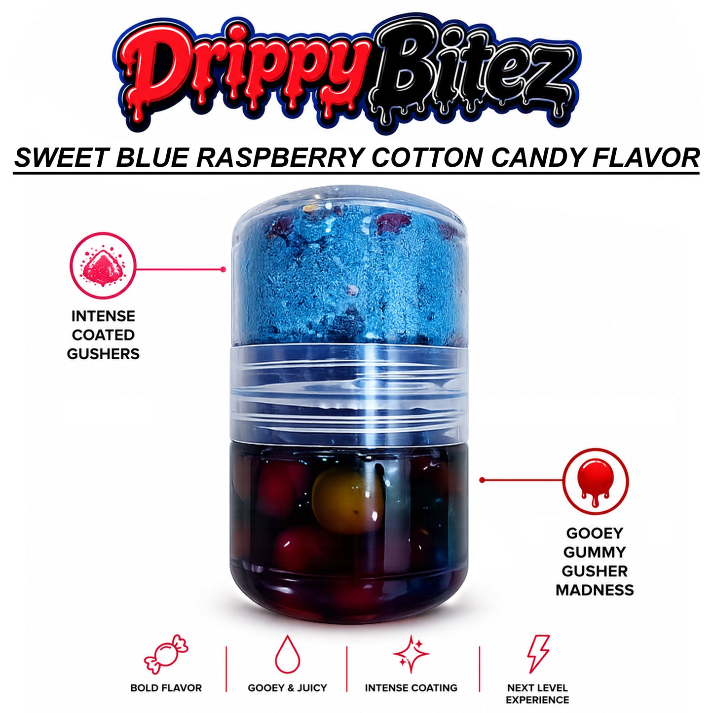 Drippy Bitez Combo – Gooey Gummy Gusher Madness & Intense Powder Coated Gushers Candy Mix – Sweet, Sour, Juicy & Flavor Packed Treat