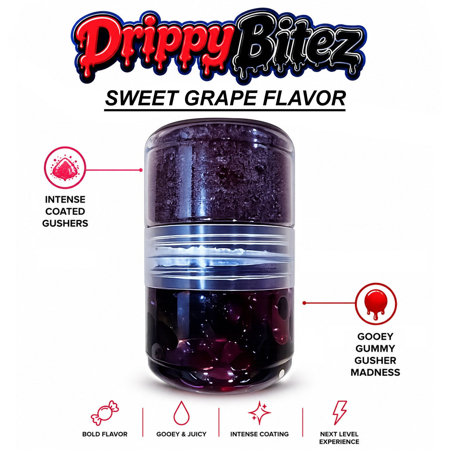 Drippy Bitez Combo – Gooey Gummy Gusher Madness & Intense Powder Coated Gushers Candy Mix – Sweet, Sour, Juicy & Flavor Packed Treat