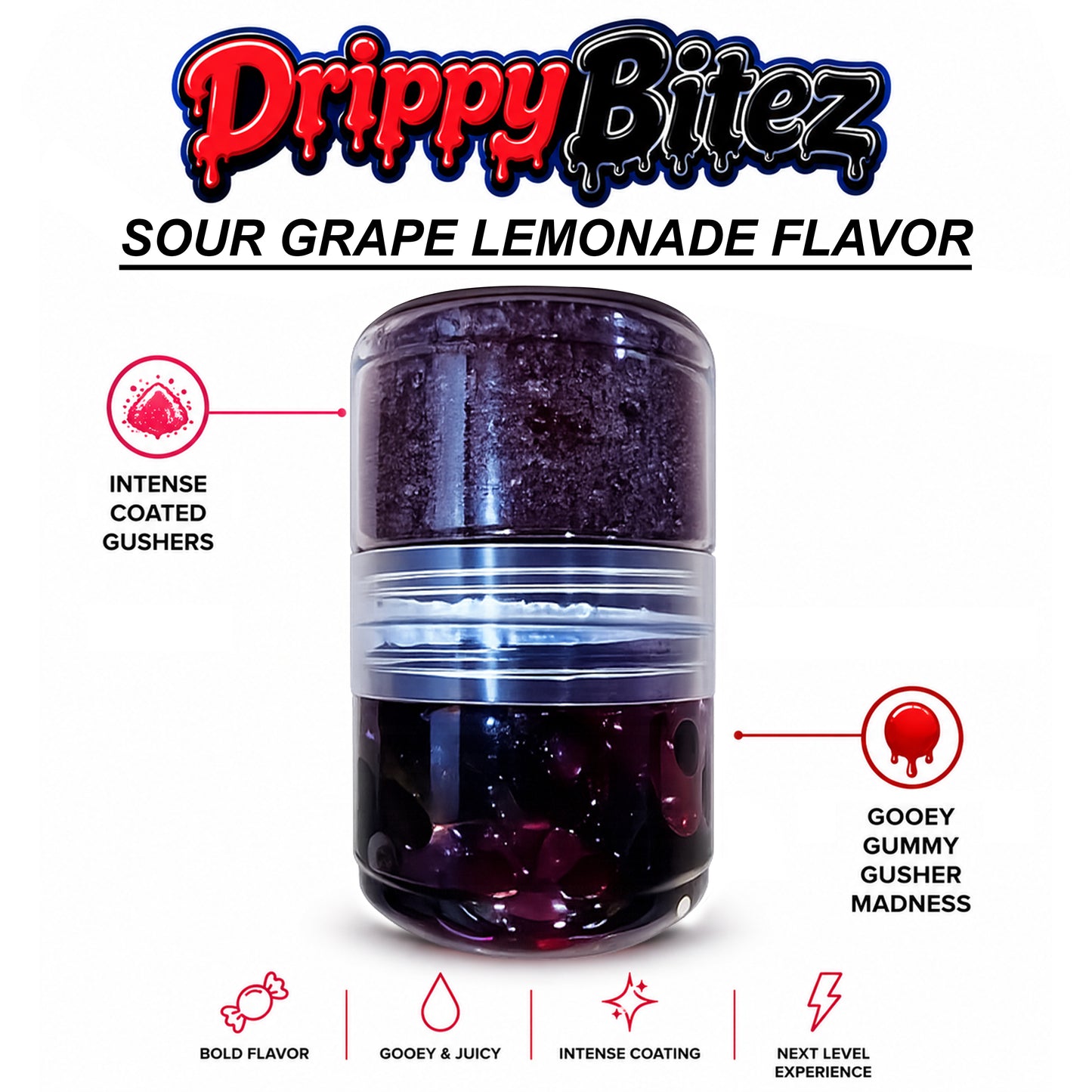 Drippy Bitez Combo – Gooey Gummy Gusher Madness & Intense Powder Coated Gushers Candy Mix – Sweet, Sour, Juicy & Flavor Packed Treat