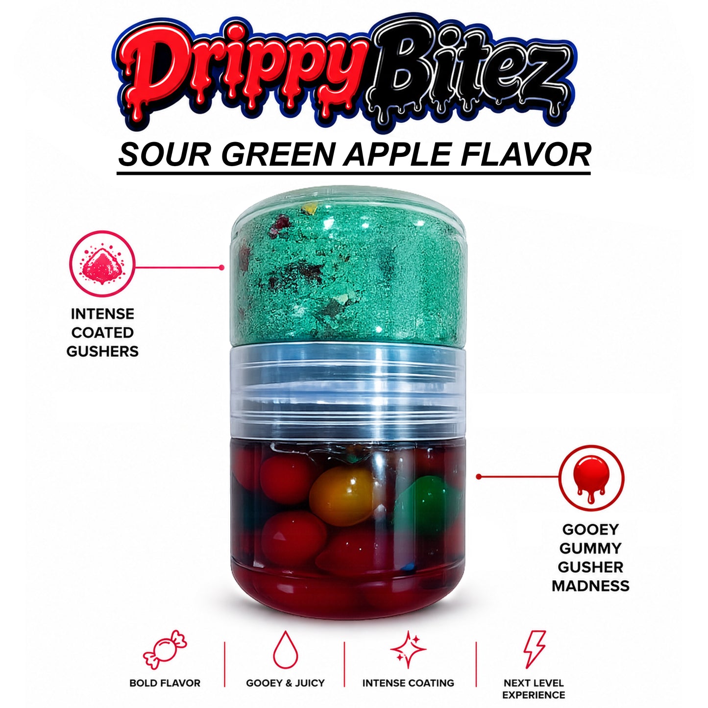 Drippy Bitez Combo – Gooey Gummy Gusher Madness & Intense Powder Coated Gushers Candy Mix – Sweet, Sour, Juicy & Flavor Packed Treat
