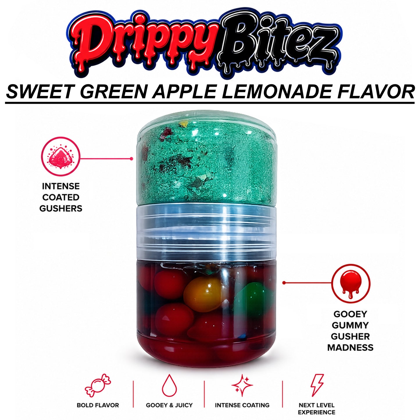 Drippy Bitez Combo – Gooey Gummy Gusher Madness & Intense Powder Coated Gushers Candy Mix – Sweet, Sour, Juicy & Flavor Packed Treat